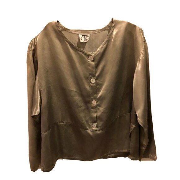 Carol Turner Collection Seafoam Green Crop Long Sleeve Acetate Top Shirt Small - Picture 2 of 6